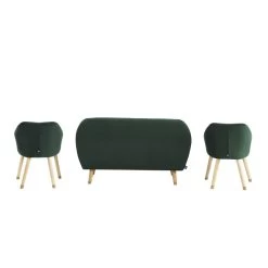 Ensemble HILDA En Velours Vert Avec Piètement Bois Et Doré 1 Canapé Et 2 Fauteuils -Meuble Déco Soldes ensemble hilda en velours vert pieds bois dore 1 canape et 2 fauteuils 3