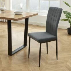 Ensemble Repas FELIX Effet Chêne Et Velours Gris 4 Chaises -Meuble Déco Soldes ensemble repas felix effet chene et velours gris 4 chaises 2