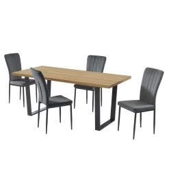 Ensemble Repas FELIX Effet Chêne Et Velours Gris 4 Chaises -Meuble Déco Soldes ensemble repas felix effet chene et velours gris 4 chaises 4