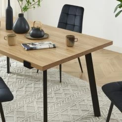 Ensemble Repas FELIX Effet Chêne Et Velours Noir 4 Chaises -Meuble Déco Soldes ensemble repas felix effet chene et velours noir 4 chaises 2