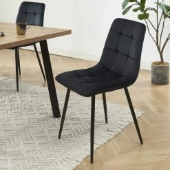 Ensemble Repas FELIX Effet Chêne Et Velours Noir 4 Chaises -Meuble Déco Soldes ensemble repas felix effet chene et velours noir 4 chaises 3