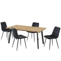 Ensemble Repas FELIX Effet Chêne Et Velours Noir 4 Chaises -Meuble Déco Soldes ensemble repas felix effet chene et velours noir 4 chaises 4