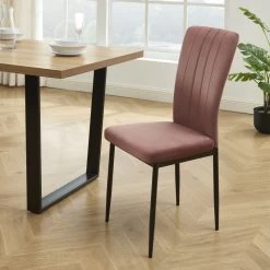 Ensemble Repas FELIX Effet Chêne Et Velours Rose 4 Chaises -Meuble Déco Soldes ensemble repas felix effet chene et velours rose 4 chaises 2
