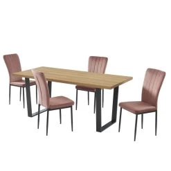 Ensemble Repas FELIX Effet Chêne Et Velours Rose 4 Chaises -Meuble Déco Soldes ensemble repas felix effet chene et velours rose 4 chaises 4