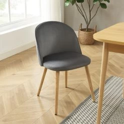 Ensemble Repas MACARON Effet Chêne Et Velours Gris 4 Chaises -Meuble Déco Soldes ensemble repas macaron effet chene et velours gris 4 chaises 2