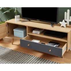 Meuble Tv ETNIK Gris Et Effet Bois 130cm -Meuble Déco Soldes etnik02 meuble tv 130 cm 1