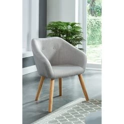Fauteuil HILDA En Tissu Gris Avec Pieds En Bois