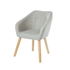 Fauteuil HILDA En Tissu Gris Avec Pieds En Bois -Meuble Déco Soldes fauteuil 1 place hilda 4