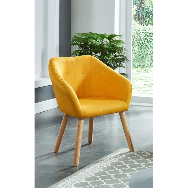 Fauteuil HILDA En Tissu Jaune Avec Pieds En Bois 1 Fauteuil HILDA En Tissu Jaune Avec Pieds En Bois