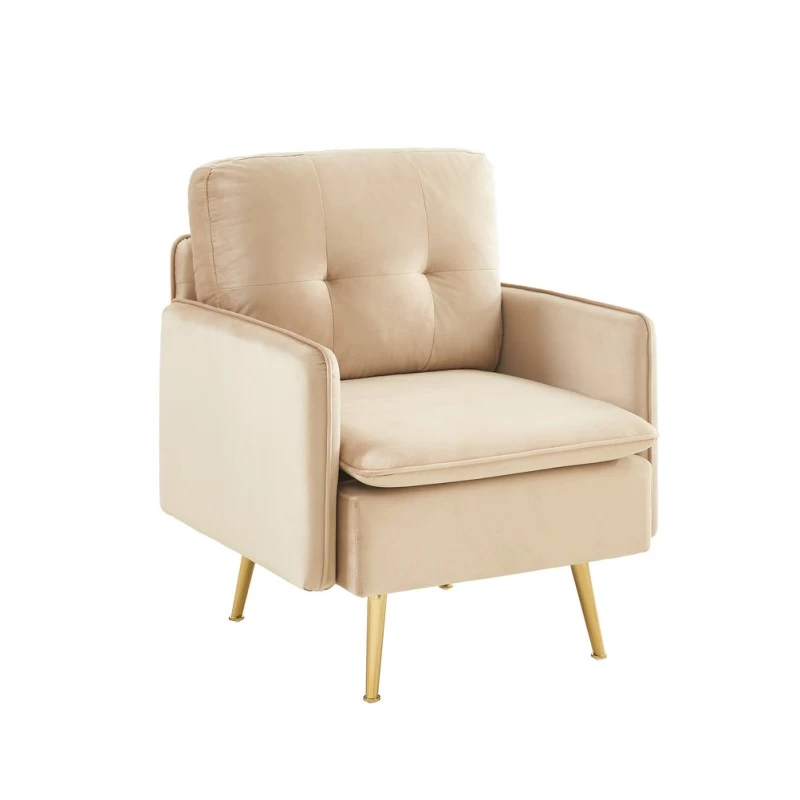 Fauteuil ADAM Velours Beige Avec Piètement En Métal Doré 2 Fauteuil ADAM Velours Beige Avec Piètement En Métal Doré – Image 2