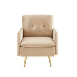 Fauteuil ADAM Velours Beige Avec Piètement En Métal Doré 8 Fauteuil ADAM Velours Beige Avec Piètement En Métal Doré -Meuble Déco Soldes fauteuil adam velours beige pied en metal dore 2