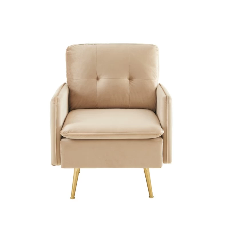 Fauteuil ADAM Velours Beige Avec Piètement En Métal Doré 3 Fauteuil ADAM Velours Beige Avec Piètement En Métal Doré – Image 3