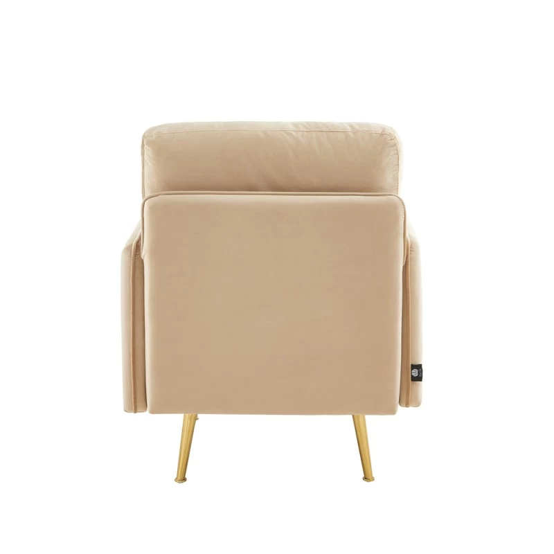 Fauteuil ADAM Velours Beige Avec Piètement En Métal Doré 4 Fauteuil ADAM Velours Beige Avec Piètement En Métal Doré – Image 4