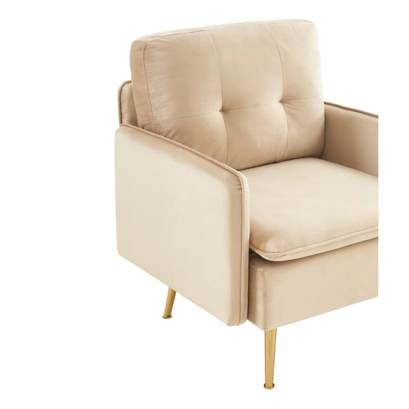 Fauteuil ADAM Velours Beige Avec Piètement En Métal Doré 5 Fauteuil ADAM Velours Beige Avec Piètement En Métal Doré – Image 5