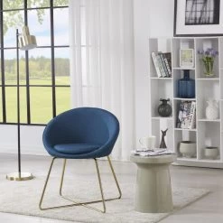 Meuble Déco Soldes 3 Fauteuil ARSENE En Tissu Bleu Avec Piètement Doré