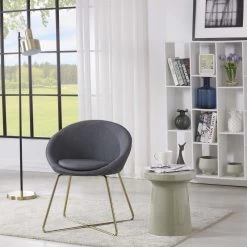 Meuble Déco Soldes 9 Fauteuil ARSENE 1 Place En Tissu Gris Avec Piètement Doré