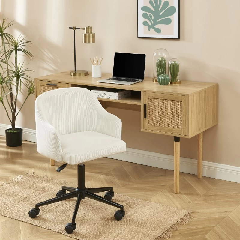 Fauteuil De Bureau BARNABE En Velours Côtelé Beige 1 Fauteuil De Bureau BARNABE En Velours Côtelé Beige
