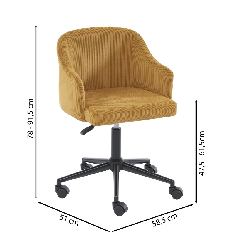 Fauteuil De Bureau BARNABE En Velours Côtelé Ocre 7 Fauteuil De Bureau BARNABE En Velours Côtelé Ocre – Image 7