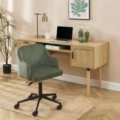 Meuble Déco Soldes 11 Fauteuil De Bureau BARNABE En Velours Côtelé Vert