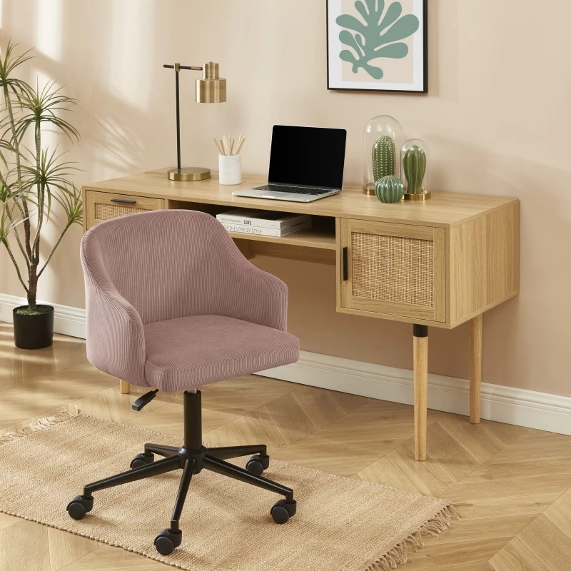 Fauteuil De Bureau BARNABE En Velours Côtelé Vieux Rose 1 Fauteuil De Bureau BARNABE En Velours Côtelé Vieux Rose