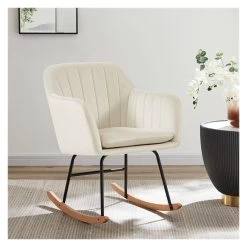 Fauteuil ELSA En Velours Crème Rocking Chair