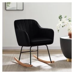 Fauteuil ELSA En Velours Noir Rocking Chair