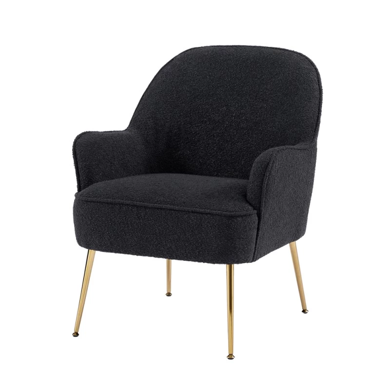 Fauteuil MARCELINO En Tissu Bouclette Anthracite Avec Piètement Doré 2 Fauteuil MARCELINO En Tissu Bouclette Anthracite Avec Piètement Doré – Image 2