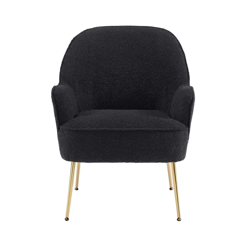 Fauteuil MARCELINO En Tissu Bouclette Anthracite Avec Piètement Doré 3 Fauteuil MARCELINO En Tissu Bouclette Anthracite Avec Piètement Doré – Image 3