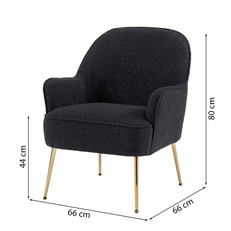 Fauteuil MARCELINO En Tissu Bouclette Anthracite Avec Piètement Doré 6 Fauteuil MARCELINO En Tissu Bouclette Anthracite Avec Piètement Doré – Image 6