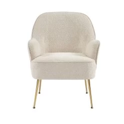 Fauteuil MARCELINO En Tissu Bouclette Beige Avec Piètement Doré -Meuble Déco Soldes fauteuil marcelino en tissu beige avec pieds dore 2