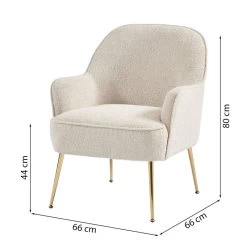 Fauteuil MARCELINO En Tissu Bouclette Beige Avec Piètement Doré -Meuble Déco Soldes fauteuil marcelino en tissu beige avec pieds dore 5