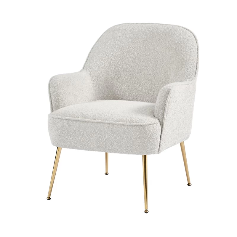 Fauteuil MARCELINO En Tissu Bouclette Blanc Avec Piètement Doré 2 Fauteuil MARCELINO En Tissu Bouclette Blanc Avec Piètement Doré – Image 2