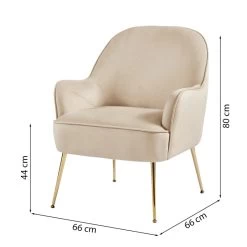 Fauteuil MARCELINO En Velours Beige Avec Piètement Doré 11 Fauteuil MARCELINO En Velours Beige Avec Piètement Doré -Meuble Déco Soldes fauteuil marcelino en velours beige avec pieds dore 5