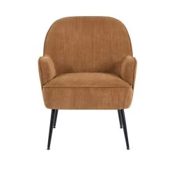 Fauteuil MARCELINO En Velours Côtelé Terracotta Avec Piètement Noir -Meuble Déco Soldes fauteuil marcelino en velours cotele terracotta avec pieds noir 2