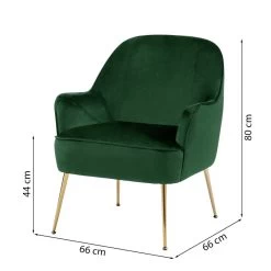 Fauteuil MARCELINO En Velours Vert Avec Pieds Doré -Meuble Déco Soldes fauteuil marcelino en velours vert avec pieds dore 5
