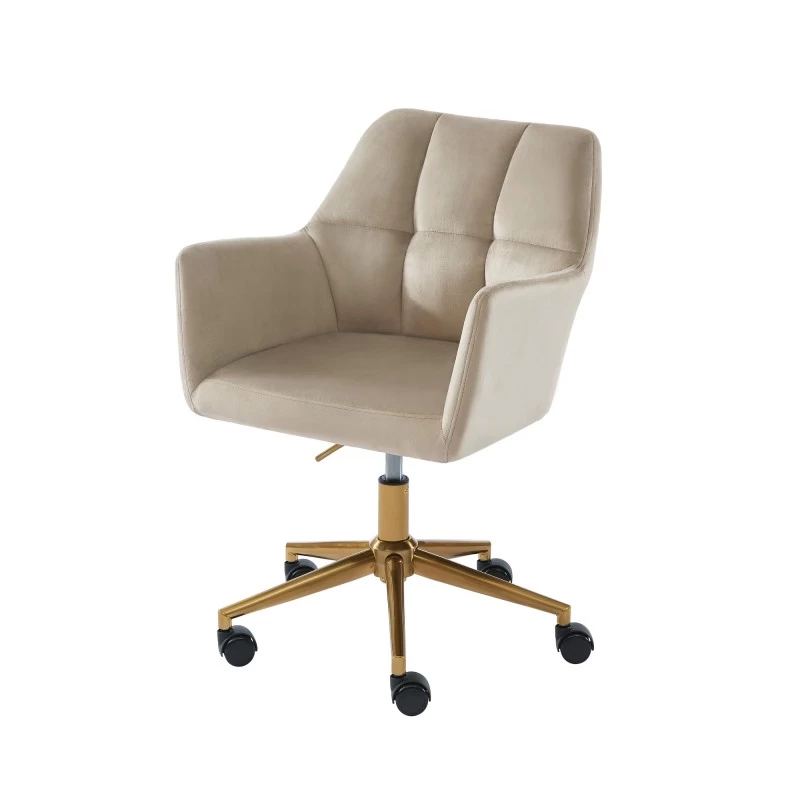Fauteuil De Bureau MONACO En Velours Beige Avec Pieds Dorés 2 Fauteuil De Bureau MONACO En Velours Beige Avec Pieds Dorés – Image 2
