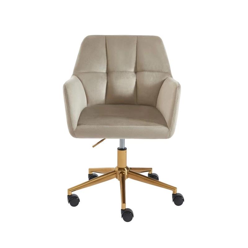 Fauteuil De Bureau MONACO En Velours Beige Avec Pieds Dorés 3 Fauteuil De Bureau MONACO En Velours Beige Avec Pieds Dorés – Image 3