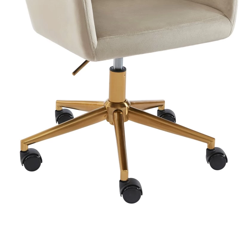 Fauteuil De Bureau MONACO En Velours Beige Avec Pieds Dorés 5 Fauteuil De Bureau MONACO En Velours Beige Avec Pieds Dorés – Image 5