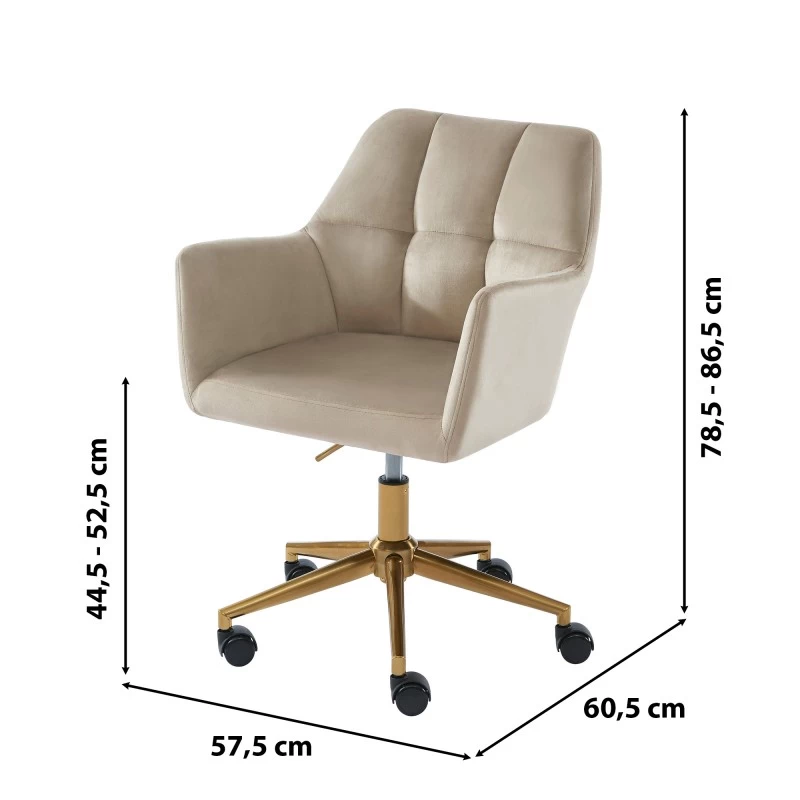 Fauteuil De Bureau MONACO En Velours Beige Avec Pieds Dorés 6 Fauteuil De Bureau MONACO En Velours Beige Avec Pieds Dorés – Image 6