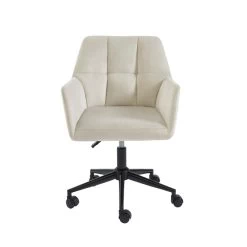 Fauteuil De Bureau MONACO En Velours Blanc Cassé Avec Pieds Noirs -Meuble Déco Soldes fauteuil monaco en velours blanc casse avec pieds noir 2