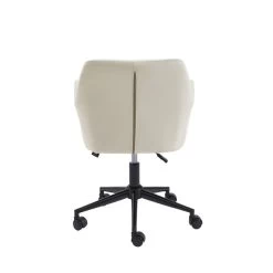 Fauteuil De Bureau MONACO En Velours Blanc Cassé Avec Pieds Noirs -Meuble Déco Soldes fauteuil monaco en velours blanc casse avec pieds noir 3
