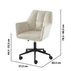 Fauteuil De Bureau MONACO En Velours Blanc Cassé Avec Pieds Noirs -Meuble Déco Soldes fauteuil monaco en velours blanc casse avec pieds noir 5