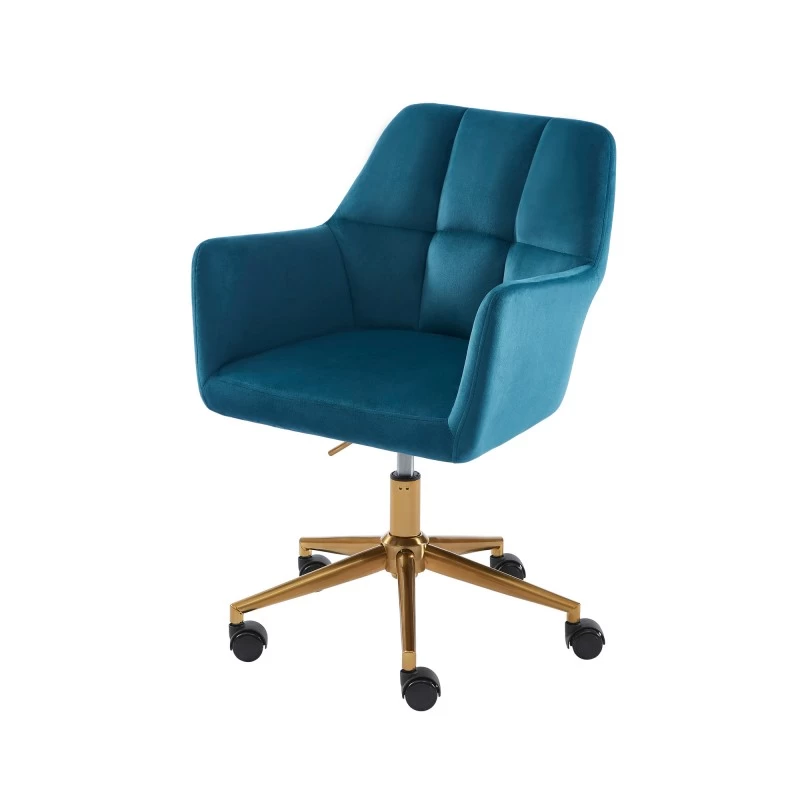 Fauteuil De Bureau MONACO En Velours Bleu Avec Pieds Dorés 2 Fauteuil De Bureau MONACO En Velours Bleu Avec Pieds Dorés – Image 2