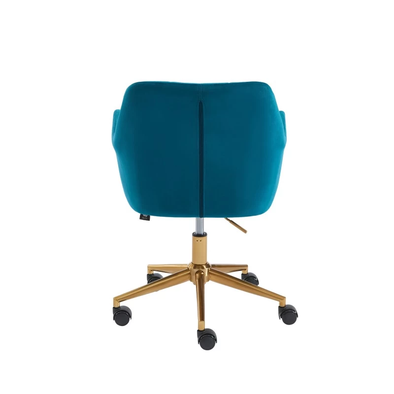 Fauteuil De Bureau MONACO En Velours Bleu Avec Pieds Dorés 4 Fauteuil De Bureau MONACO En Velours Bleu Avec Pieds Dorés – Image 4