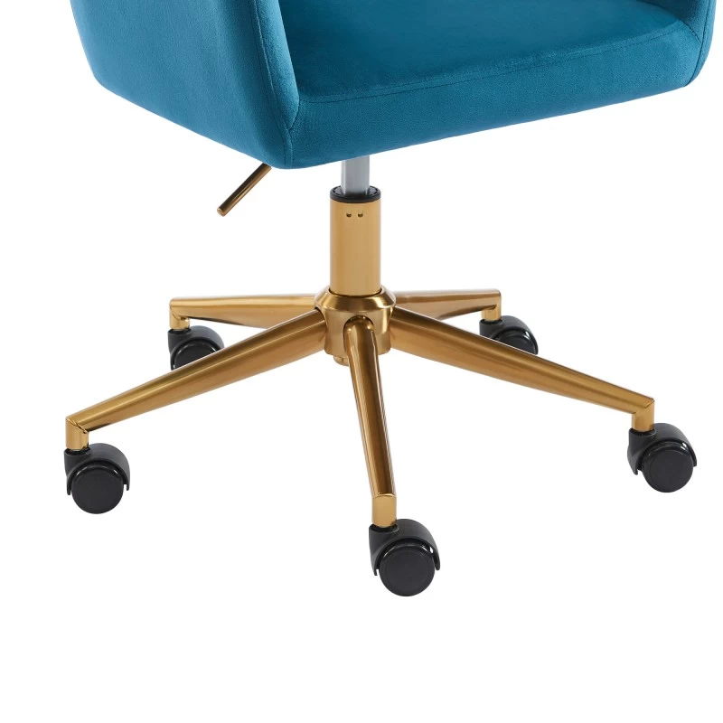 Fauteuil De Bureau MONACO En Velours Bleu Avec Pieds Dorés 5 Fauteuil De Bureau MONACO En Velours Bleu Avec Pieds Dorés – Image 5