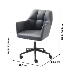 Fauteuil De Bureau MONACO En Velours Gris Anthracite Avec Pieds Noirs -Meuble Déco Soldes fauteuil monaco en velours gris anthracite avec pieds noir 5