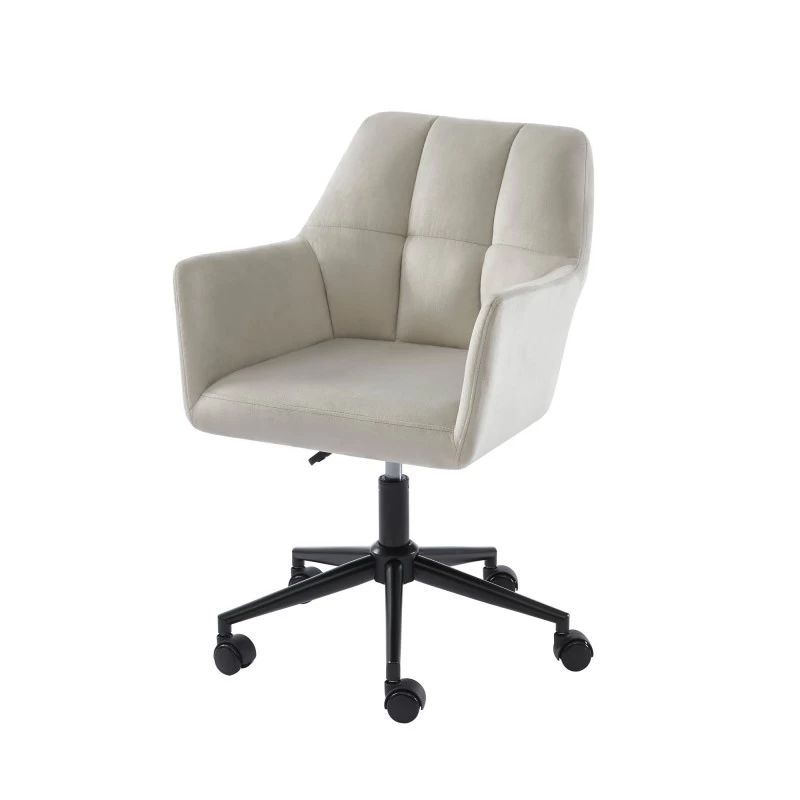 Fauteuil De Bureau MONACO En Velours Gris Perle Avec Pieds Noirs 2 Fauteuil De Bureau MONACO En Velours Gris Perle Avec Pieds Noirs – Image 2