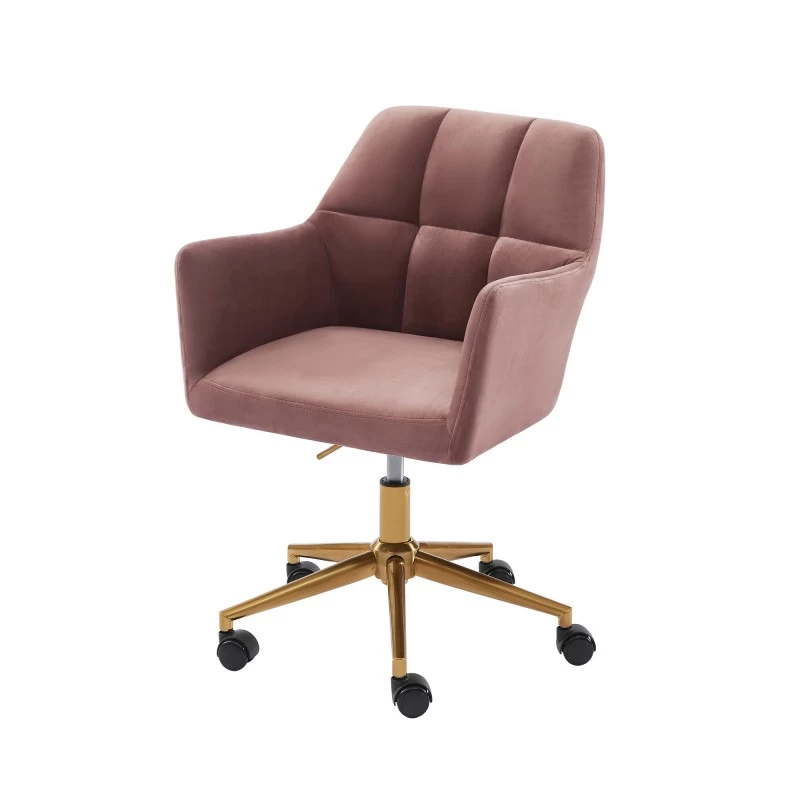 Fauteuil De Bureau MONACO En Velours Rose Avec Pieds Dorés 2 Fauteuil De Bureau MONACO En Velours Rose Avec Pieds Dorés – Image 2
