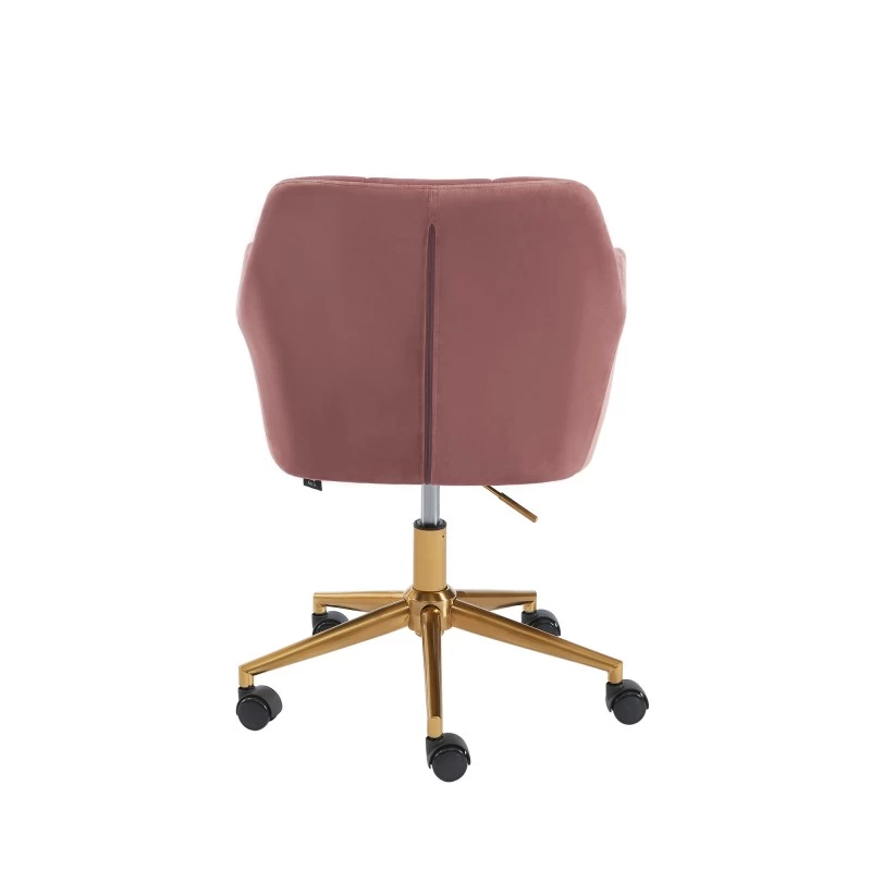 Fauteuil De Bureau MONACO En Velours Rose Avec Pieds Dorés 4 Fauteuil De Bureau MONACO En Velours Rose Avec Pieds Dorés – Image 4