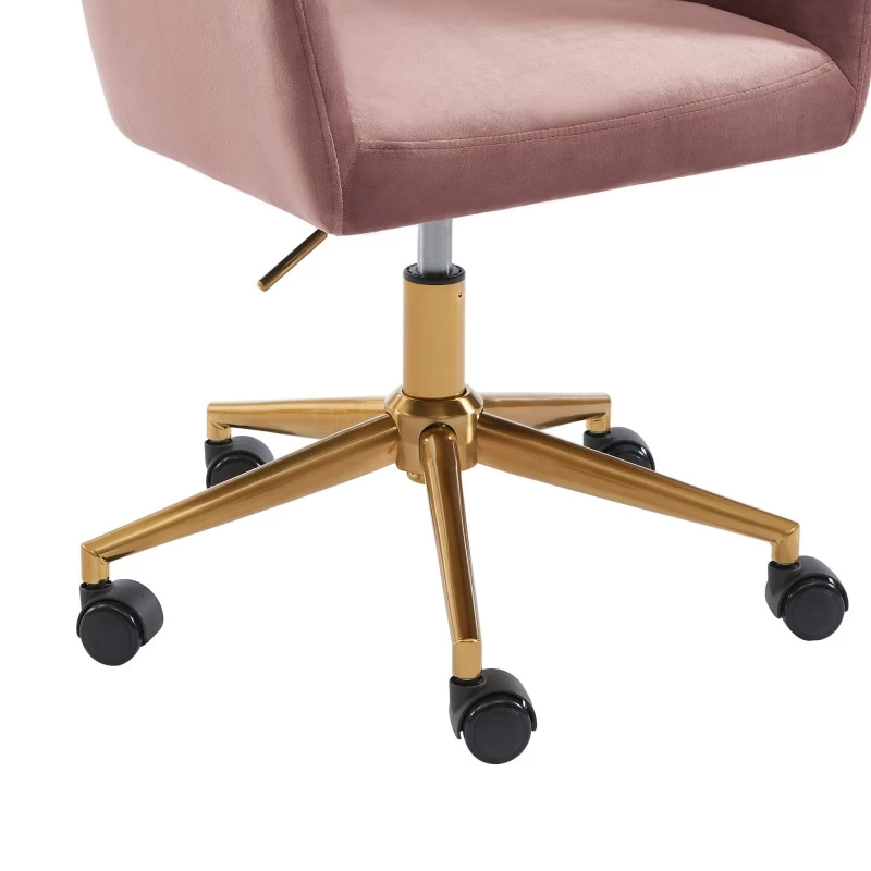 Fauteuil De Bureau MONACO En Velours Rose Avec Pieds Dorés 5 Fauteuil De Bureau MONACO En Velours Rose Avec Pieds Dorés – Image 5